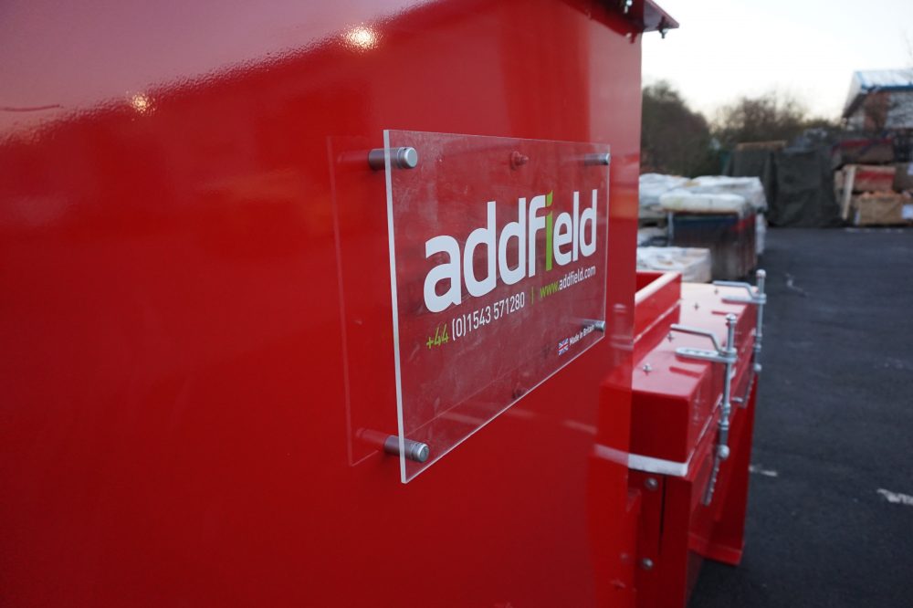 addfield branded plaque on front of a medical incinerator