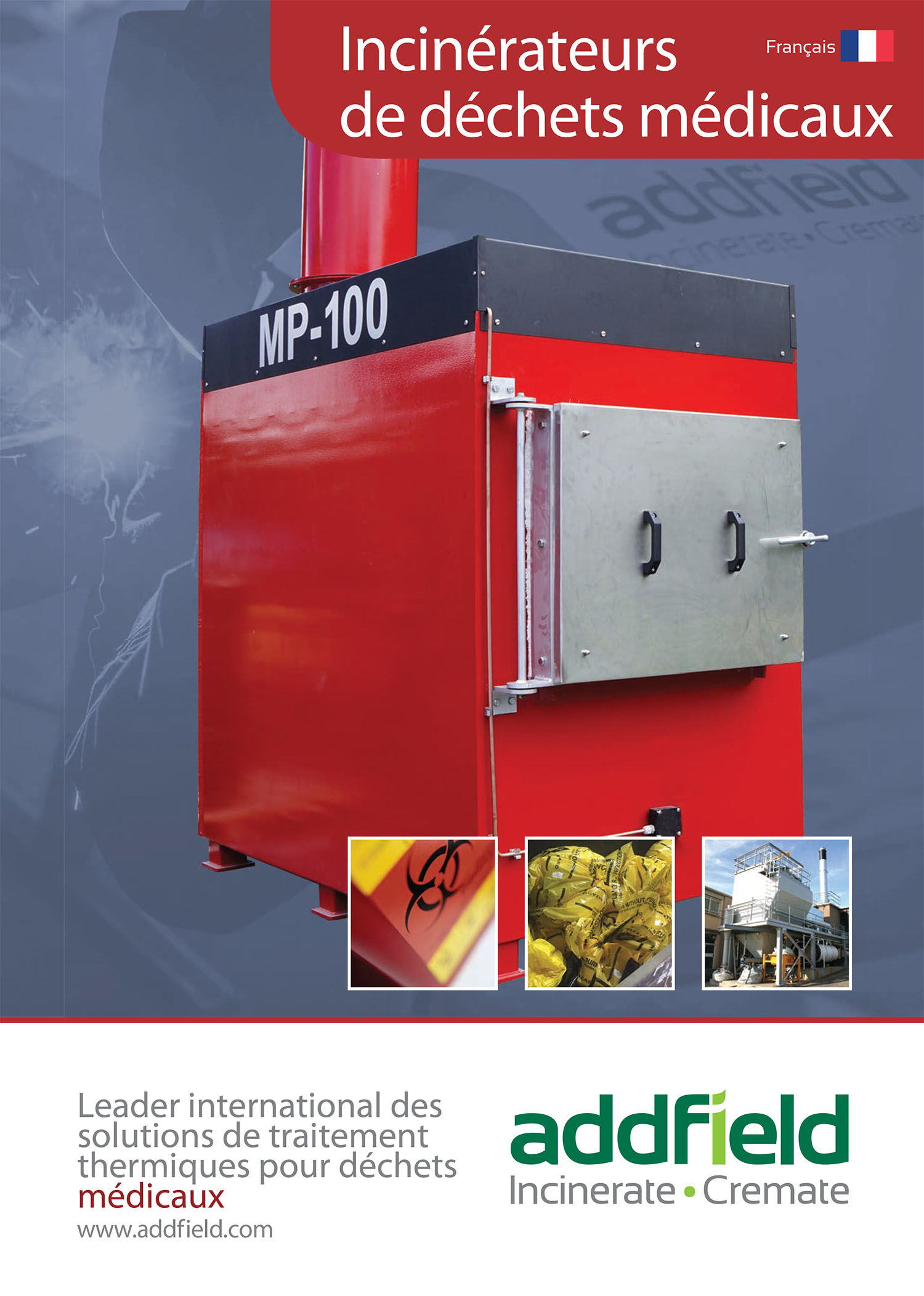 Red medical incineration brochure cover