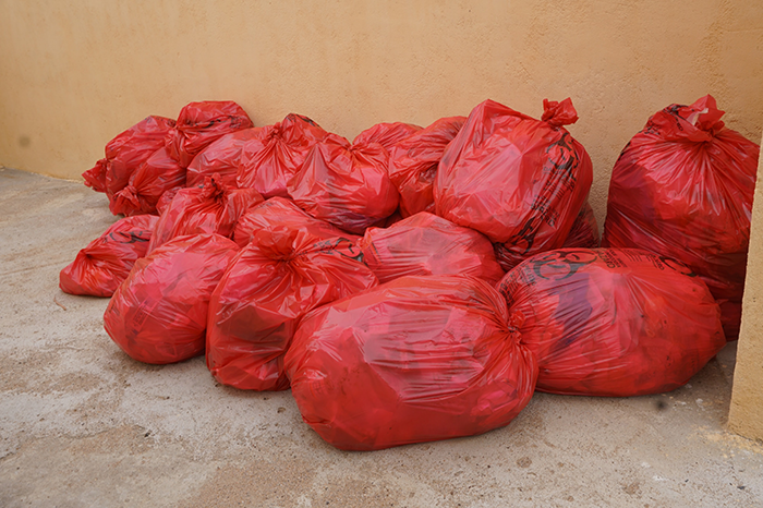 Large amount of red bag medical waste