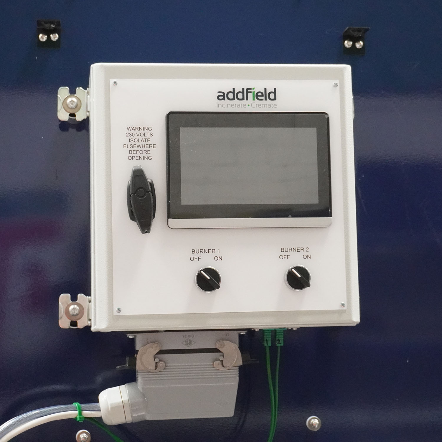 Control panel on Addfield aquacultural marine incinerator