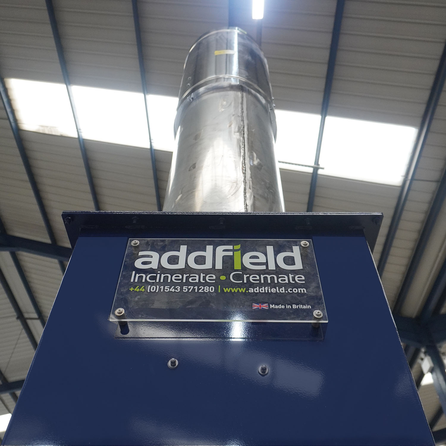 Addfield's fish waste incinerator chimney and plaque