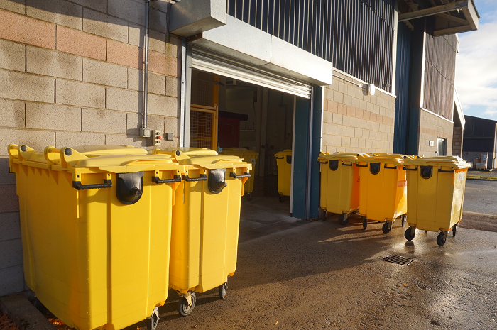 Yellow lab waste bins
