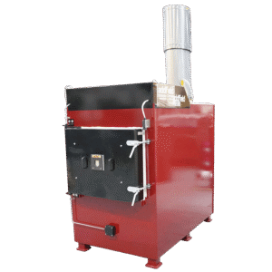 Small red medical waste incinerator Addfield with chimney