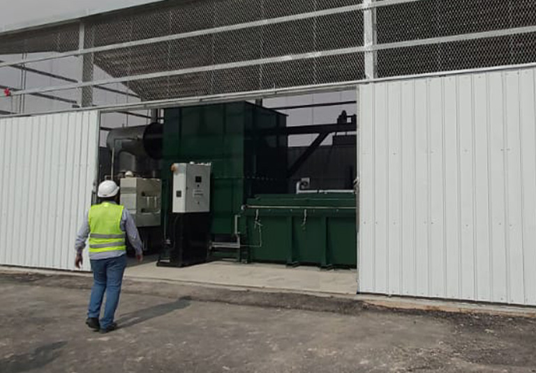 A large TB AB Max incinerator is installed in a special housing