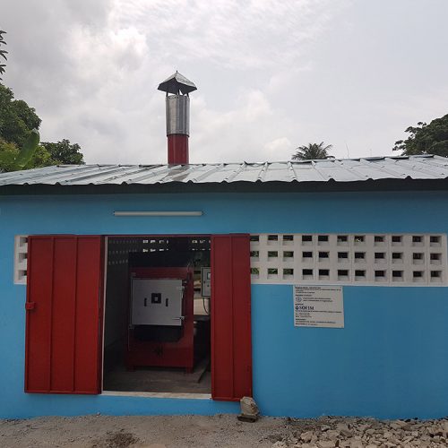 MP100 Medical Incinerator in a blue building