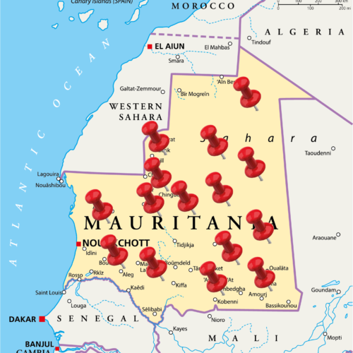 Pins in map of mauritania