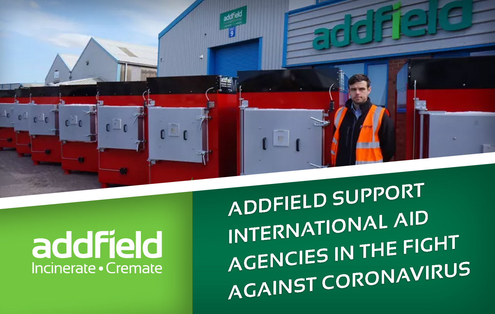 Derek with medical incinerators for aid agencies to combat COVID 19