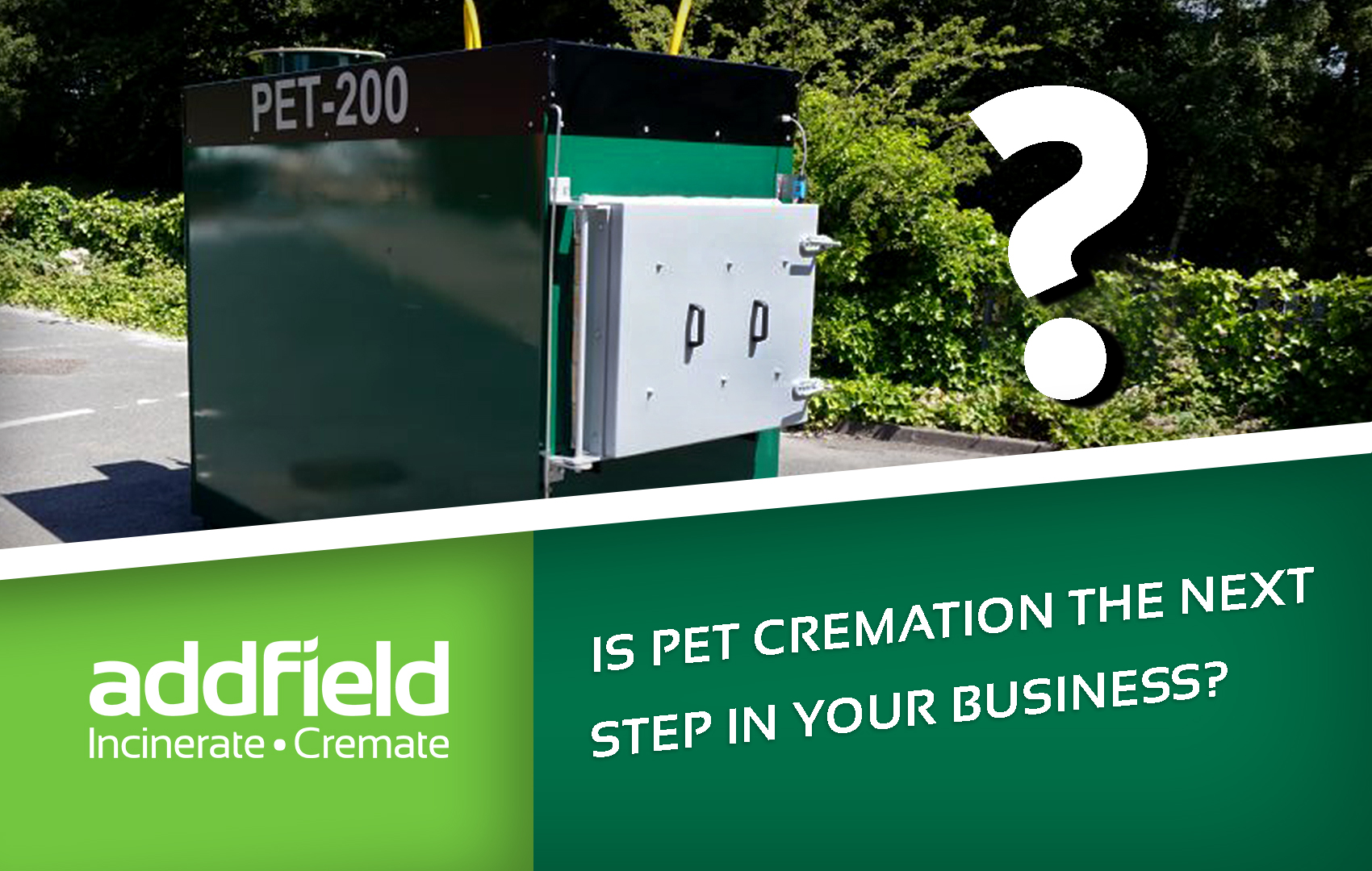 Pet cremation machine with question mark