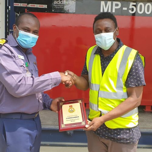 Handing over a medical incinerator in Ojo Lagos